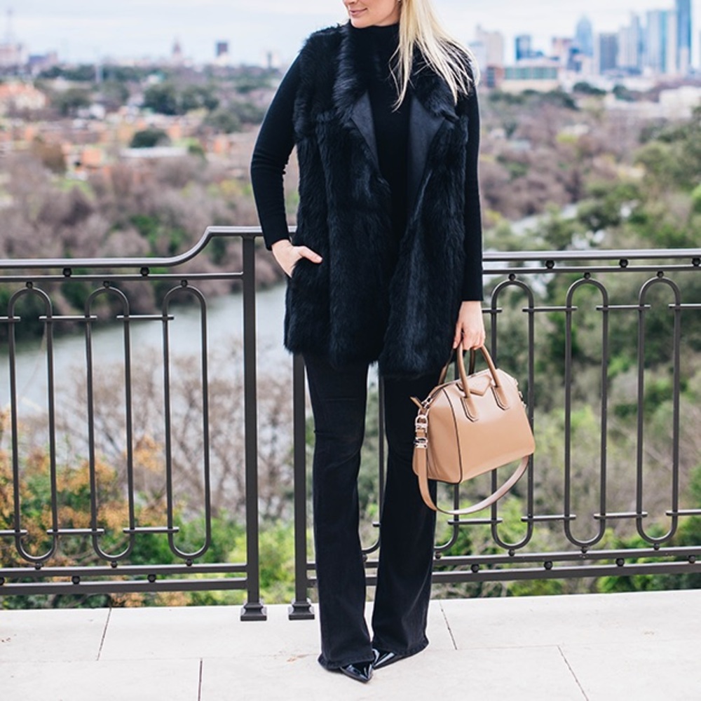 Vince Black Reversible Shearling Belted Vest